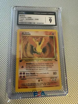 1999 Pokemon TCG Fossil Moltres Holo 1st Edition CGC 9 12/62 Card Stock - Image 1