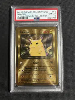Pokemon TCG Pikachu Gold Metal Holo Card PSA 8 Celebrations Promo - Image 1