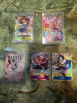 Bandai One Piece CCG Holo Character Card Lot 5 Nami Luffy Law Buggy Tashigi - Image 1
