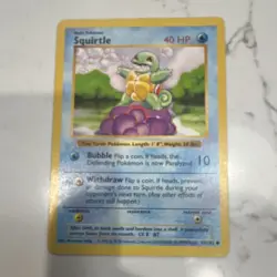 Pokemon Squirtle Shadowless Base Set 63/102 40 HP Common Regular English Card - Image 1