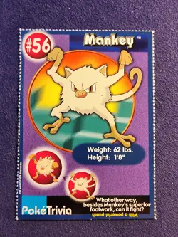 Pokemon - 1999 Burger King PokeTrivia Promo Card - Mankey #56 LP - Image 1