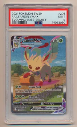 PSA 9 Pokemon Evolving Skies Full Art Secret Rare Leafeon VMax 205/203 MINT!! - Image 1