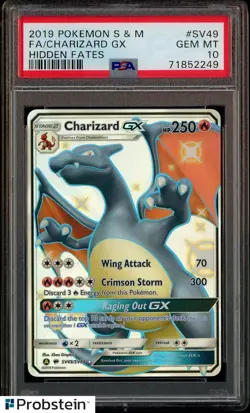 2019 Pokemon TCG S & M Hidden Fates #SV49 Full Art Charizard Gx PSA 10 GEM MINT - Image 1
