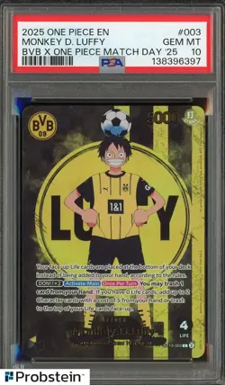 2025 ONE PIECE PROMOS BVB X ONE PIECE MATCH DAY 2025 #003 MONKEY D. LUFFY PSA 10 - Image 1