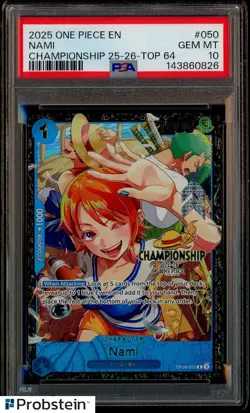 2025 One Piece EN Championship 25-26 Top 64 #050 Nami PSA 10 GEM MINT - Image 1