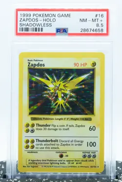 PSA 8.5 ZAPDOS 16/102 (POP 14) Shadowless Holo Rare Base Set 1999 - Pokemon Card - Image 1