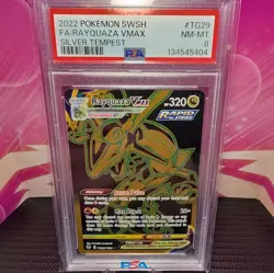 2022 Pokemon SWSH Full Art FA Rayquaza VMAX Silver Tempest TG29 PSA 8 - Image 1