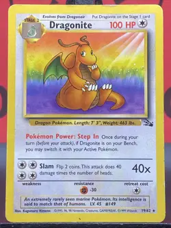 Dragonite 19/62 Fossil Regular Rare 1999 WOTC Pokemon TCG Vintage HP - Image 3