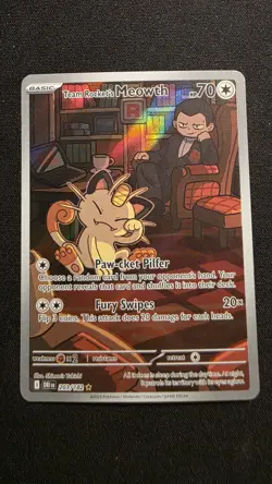 Pokemon TCG Team Rocket’s Meowth 203/182 Illustration Rare Destined Rivals NM - Image 1