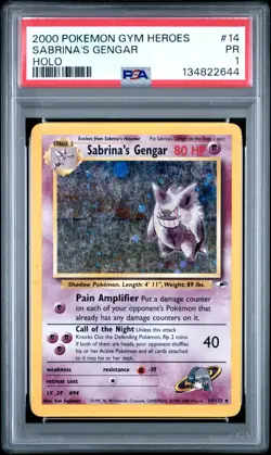 PSA 1 PR 2000 Pokemon Gym Heroes Sabrina's Gengar 14/132 Holo Foil Rare - Image 1