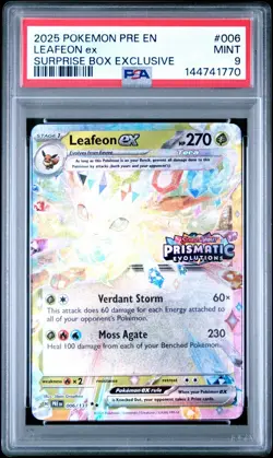 2025 POKEMON PRE EN-PRISMATIC EVOLUTIONS SURPRISE BOX EXCLUSIVE LEAFEON EX PSA 9 - Image 1