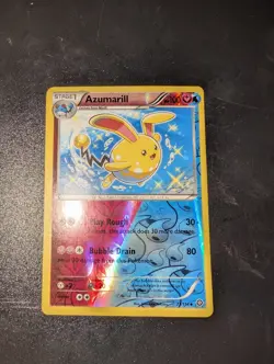Pokemon TCG Azumarill Steam Siege 77/114 Dual Type Reverse Holo Rare LP - Image 2