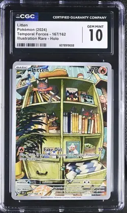 CGC 10 Litten #167/162 Temporal Forces Illustration Rare Holo Pokemon Card - Image 1