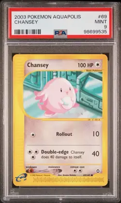 2003 Pokemon Aquapolis # 69 Chansey Non Holo PSA 9 Card MINT! Trusted Seller! - Image 1