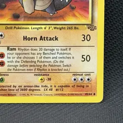Pokemon Vintage 1999 Jungle Rhydon #45/64 Card LP - Image 4