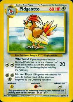 PIDGEOTTO 22/102 RARE BASE SET UNLIMITED POKEMON LP - Image 1