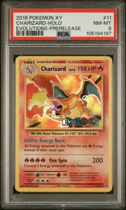 2016 POKEMON XY EVOLUTIONS PRERELEASE #11 CHARIZARD-HOLO PSA 8 - Image 1