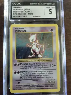Mewtwo Pokemon TCG Base Set Unlimited Holo Rare CGC 5 10/102 1999 - Image 1