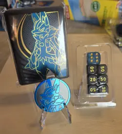 Pokemon TCG Sleeves, Dice & Coin From Mega Evolutions Mega Lucario ETB - Image 1