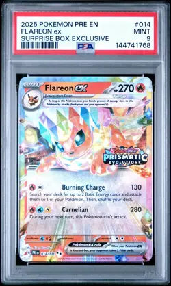 2025 POKEMON PRE EN-PRISMATIC EVOLUTIONS SURPRISE BOX EXCLUSIVE FLAREON EX PSA 9 - Image 1