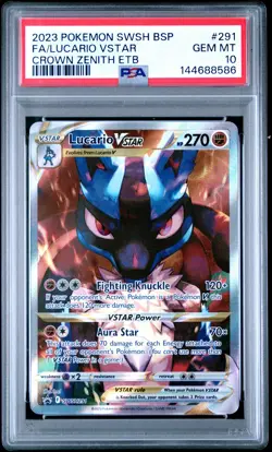 2023 POKEMON SWSH BLACK STAR PROMO #291 FULL ART/LUCARIO VSTAR PSA 10 - Image 1
