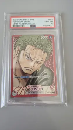 2022 BANDAI PSA 10 ONE PIECE Jap Roronoa Zoro Alt Art OP01-001 L ROMANCE DAWN - Image 1