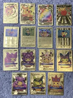 Set of 15 Pikachu & Complete 7 Card Cosplay Set Gold Foil Fan Art Cards - Image 1