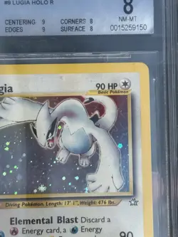 Pokemon Neo Genesis Lugia Holo Rare 9/111 Beckett 8 Unlimited English 2000 - Image 4