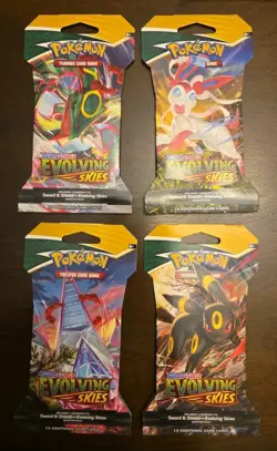 Pokemon Evolving Skies New Sealed Sleeved Blister Booster x4 Packs Full Art Set - Image 1