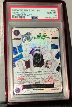 2025 One Piece OP11 EN Gear Two Alternate Art 🔥First Graded PSA 10 Lowest Cert# - Image 1