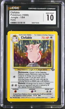 CGC 10 GEM MINT Clefable Jungle 1/64 Holo Rare Pokemon Card psa - Image 1