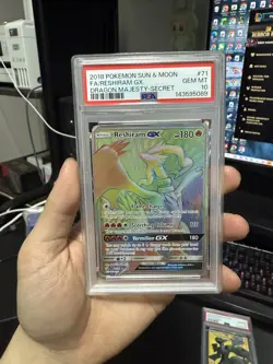 2018 Pokemon Sun & Moon Reshiram GX Dragon Majesty Full Art FA 71/70 PSA 10 A22 - Image 1