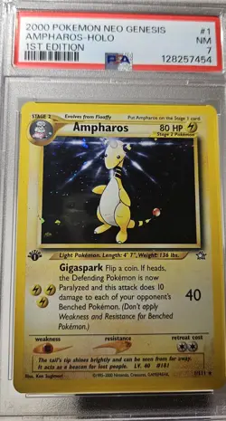 2000 POKEMON American 1st Edition NEO GENESIS #1 AMPHAROS-HOLO PSA 7 - Image 1