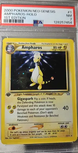2000 POKEMON American 1st Edition NEO GENESIS #1 AMPHAROS-HOLO PSA 7 - Image 2