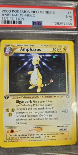 2000 POKEMON American 1st Edition NEO GENESIS #1 AMPHAROS-HOLO PSA 7 - Image 3
