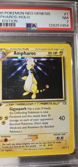 2000 POKEMON American 1st Edition NEO GENESIS #1 AMPHAROS-HOLO PSA 7 - Image 4