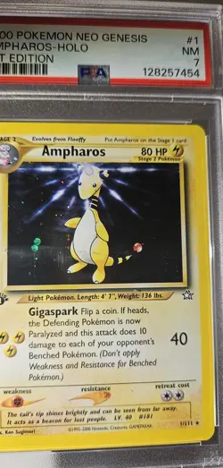 2000 POKEMON American 1st Edition NEO GENESIS #1 AMPHAROS-HOLO PSA 7 - Image 5