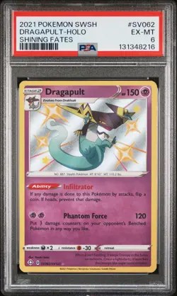 2021 POKEMON SWORD & SHIELD SHINING FATES #SV062 DRAGAPULT-HOLO PSA 6 - Image 1