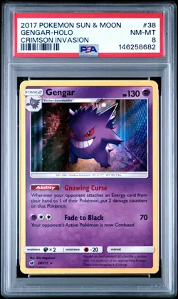 PSA 8 Gengar Holo Sun And Moon Crimson Invasion Pokemon Card 38/111 Near Mint - Image 1