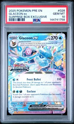 2025 POKEMON EN PRISMATIC EVOLUTIONS SURPRISE BOX EXCLUSIVE GLACEON EX PSA 10 - Image 1