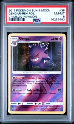 PSA 8 GENGAR REVERSE HOLO - 2017 Pokemon Sun & Moon 38/111 Crimson Invasion - Image 1