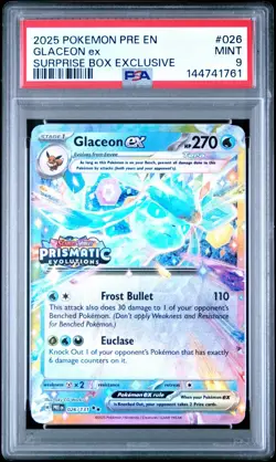 2025 POKEMON PRE EN-PRISMATIC EVOLUTIONS SURPRISE BOX EXCLUSIVE GLACEON EX PSA 9 - Image 1