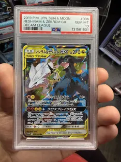 Pokemon PSA 10 Reshiram & Zekrom GX RR 036/049 SM11b Sun & Moon Card 2019 - Image 1