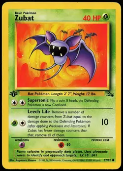 Zubat 57/62 Common Fossil Pokemon Card 1st Edition - Image 1