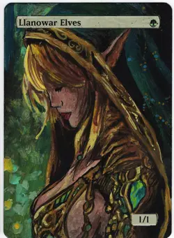Llanowar Elves Altered Art Mtg Hand Painted Card Commander - Image 1