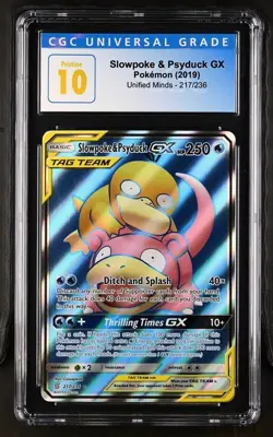 POP 3! Pokemon CGC 10 PRISTINE Slowpoke & Psyduck GX 217/236 Unified Minds - Image 1