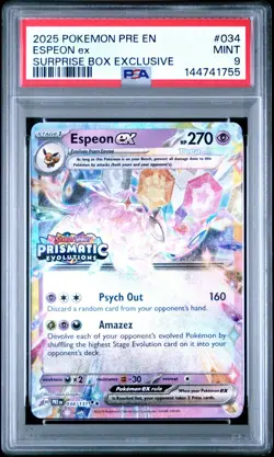 2025 POKEMON PRE EN-PRISMATIC EVOLUTIONS SURPRISE BOX EXCLUSIVE ESPEON EX PSA 9 - Image 1