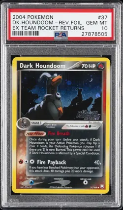 2004 POKEMON EX TEAM ROCKET RETURNS #37 DARK HOUNDOOM-REVERSE FOIL PSA 10 - Image 1