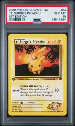 2000 POKEMON GYM CHALLENGE 1ST ED #84 LT. SURGE'S PIKACHU PSA 10 - Image 1