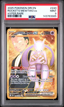 2025 POKEMON DRI EN-DESTINED RIVALS HYPER RARE TEAM ROCKET'S MEWTWO EX PSA 9 - Image 1